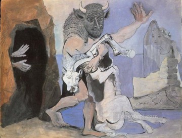 Minotauro y yegua muerta frente a una cueva frente a una niña con velo 1936 Pablo Picasso Pinturas al óleo